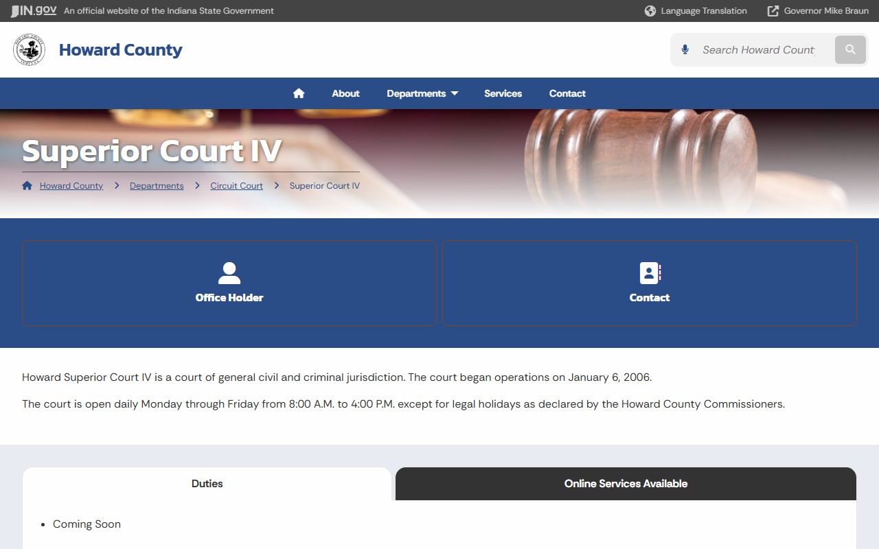 Howard County district court records Superior Court IV page