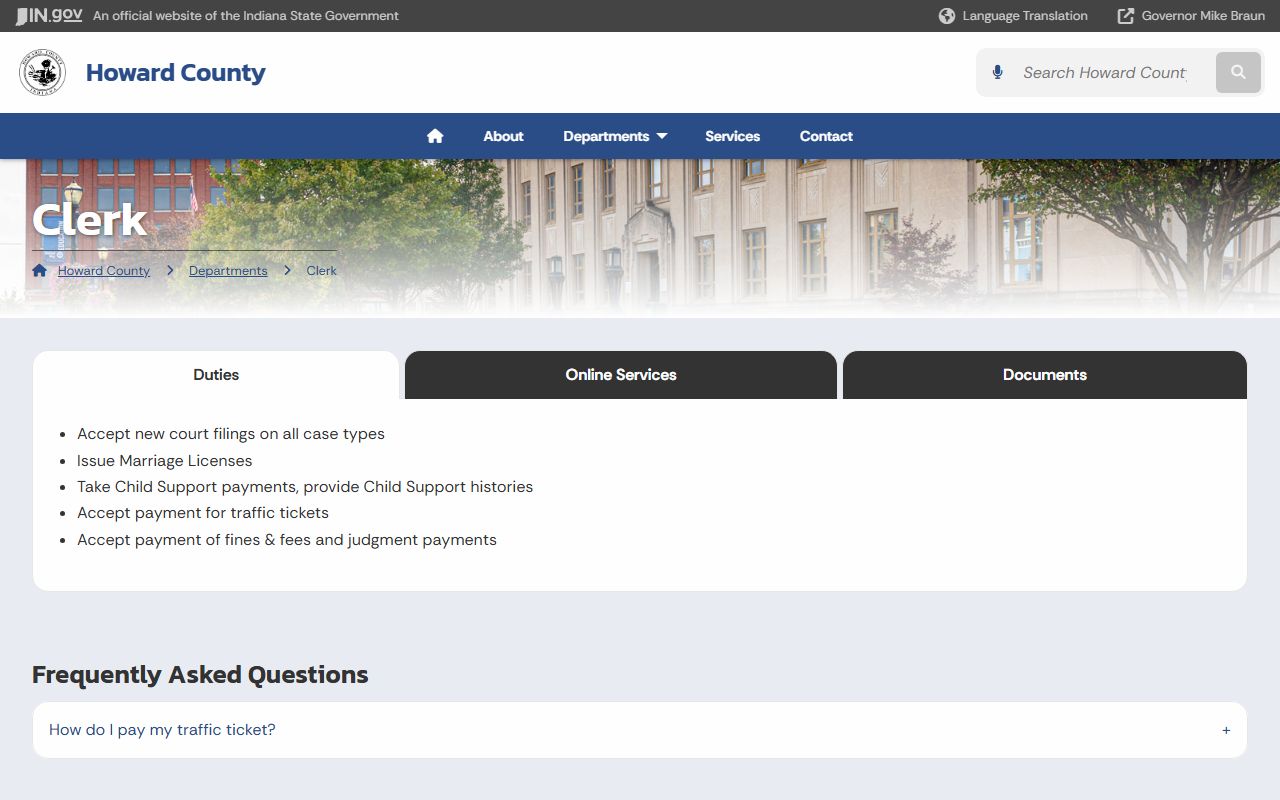 Howard County court records Clerk office page