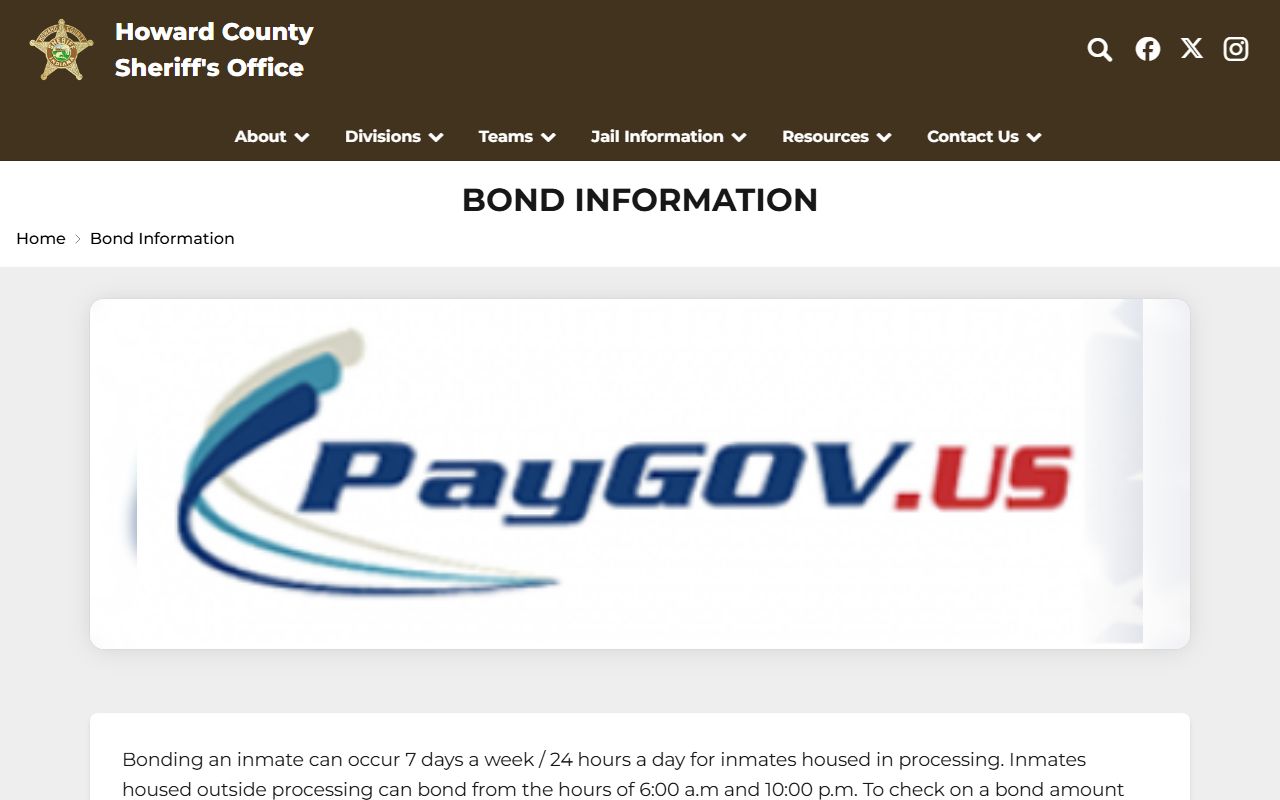 Howard County inmate records bond page