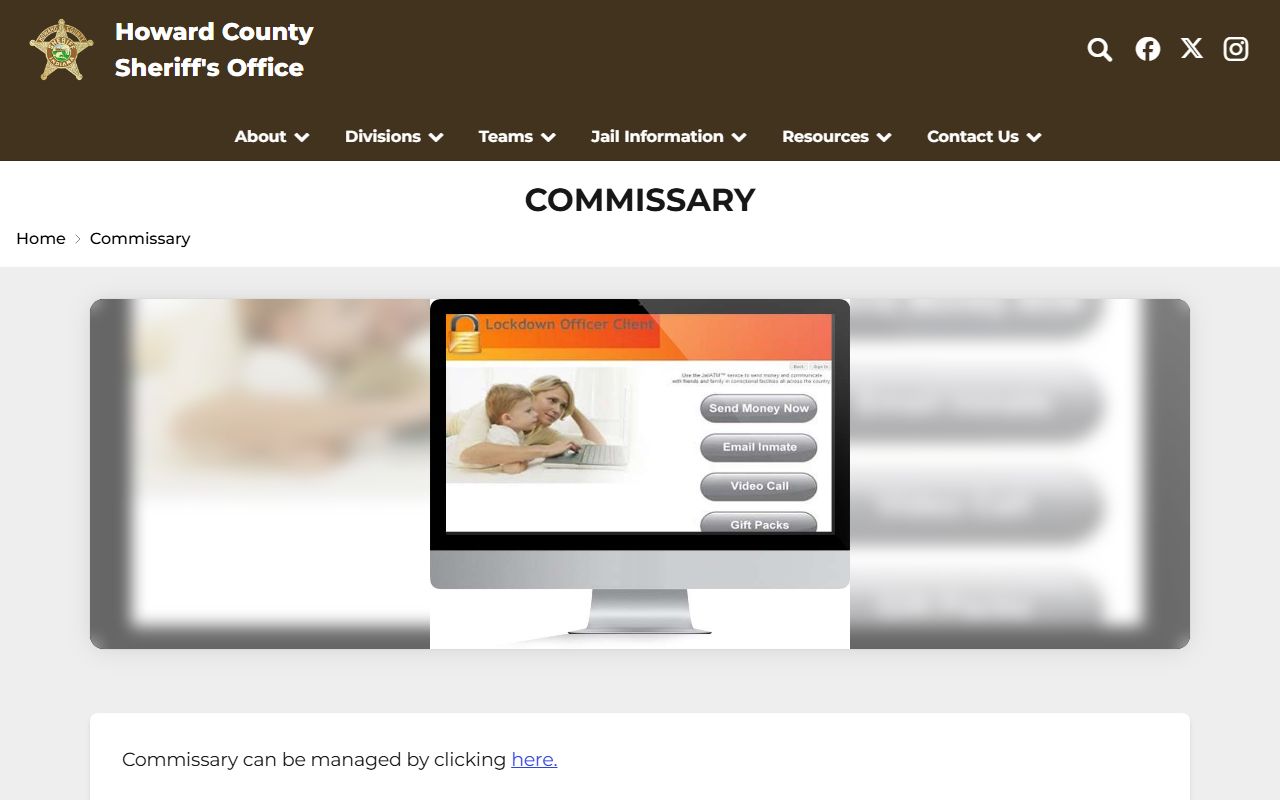 Howard County inmate records commissary page