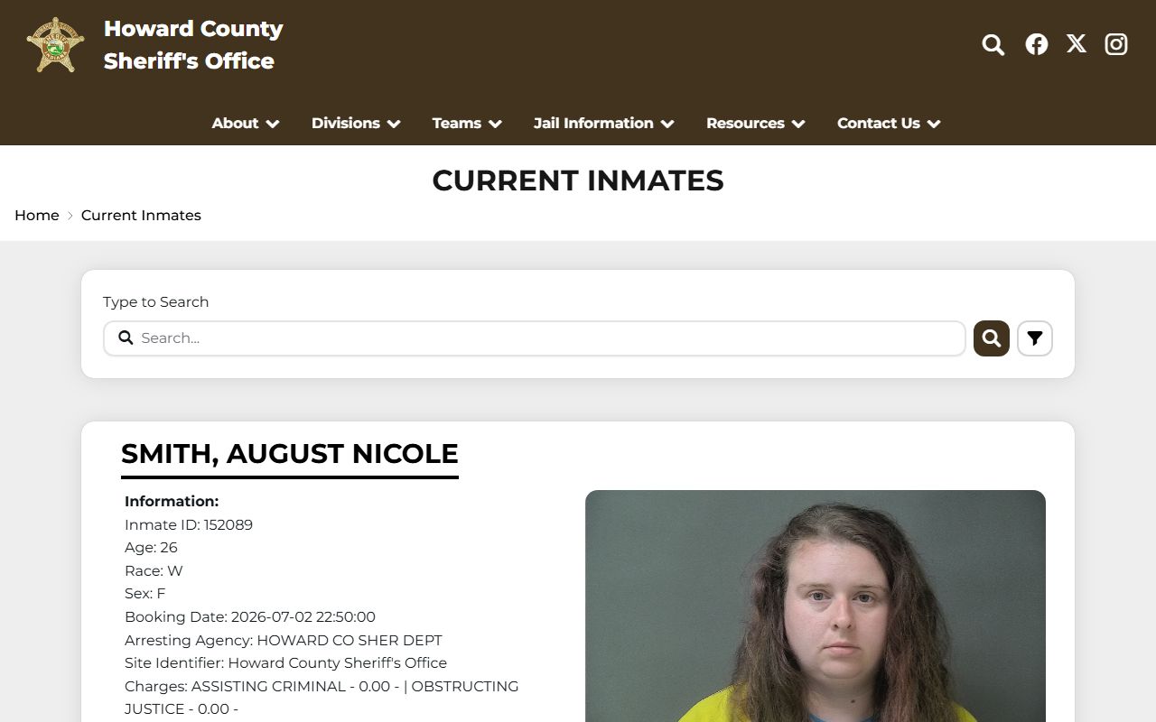Howard County inmate records current inmates roster
