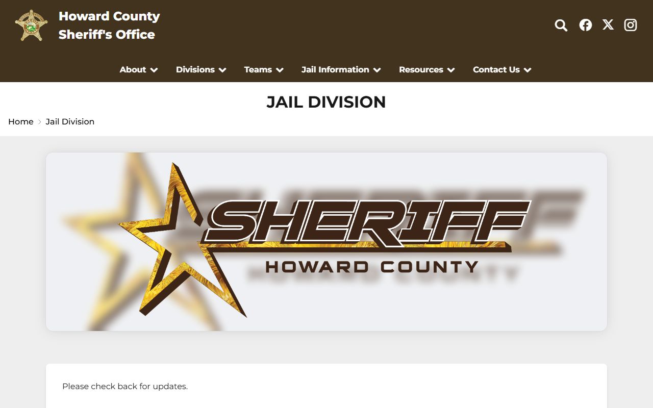 Howard County inmate records jail division page