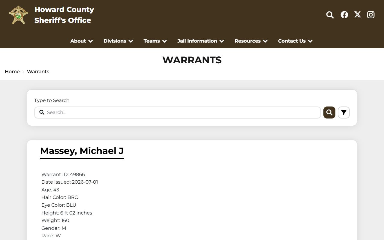 Howard County warrant records active warrants list