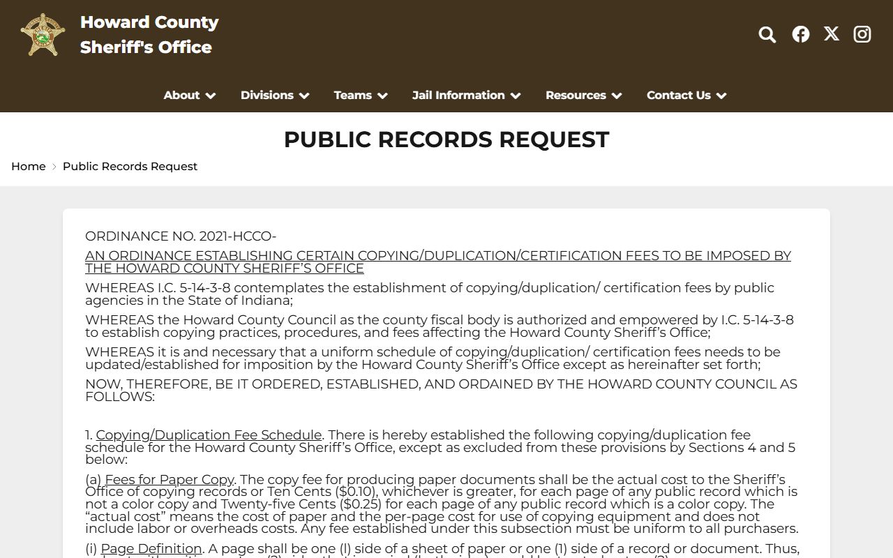 Howard County warrant records sheriff public records request