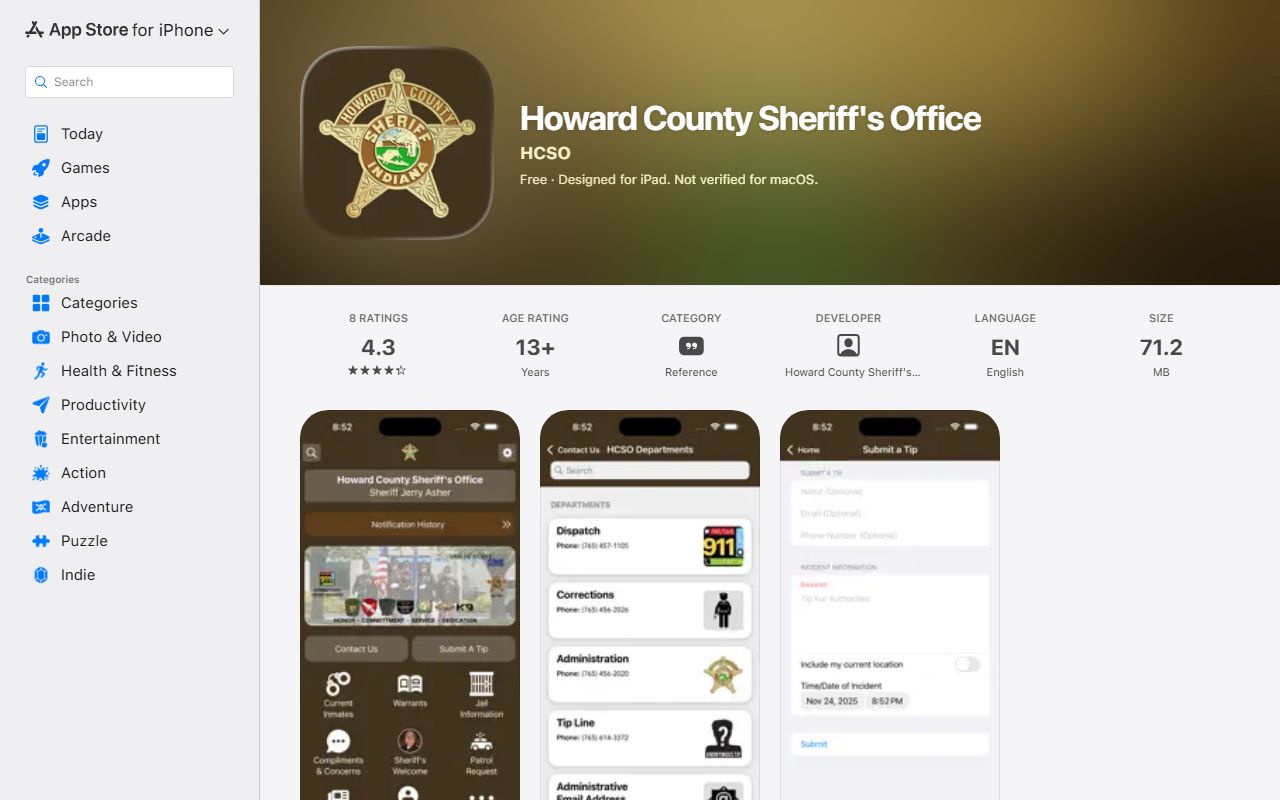 Howard County warrant records sheriff app Apple listing